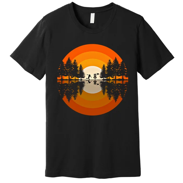 Disc Golfer Player Silhouette Forest Frolf Frisbee Golf Gift Premium T-Shirt