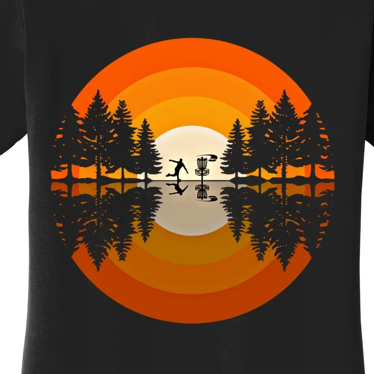 Disc Golfer Player Silhouette Forest Frolf Frisbee Golf Gift Women's T-Shirt