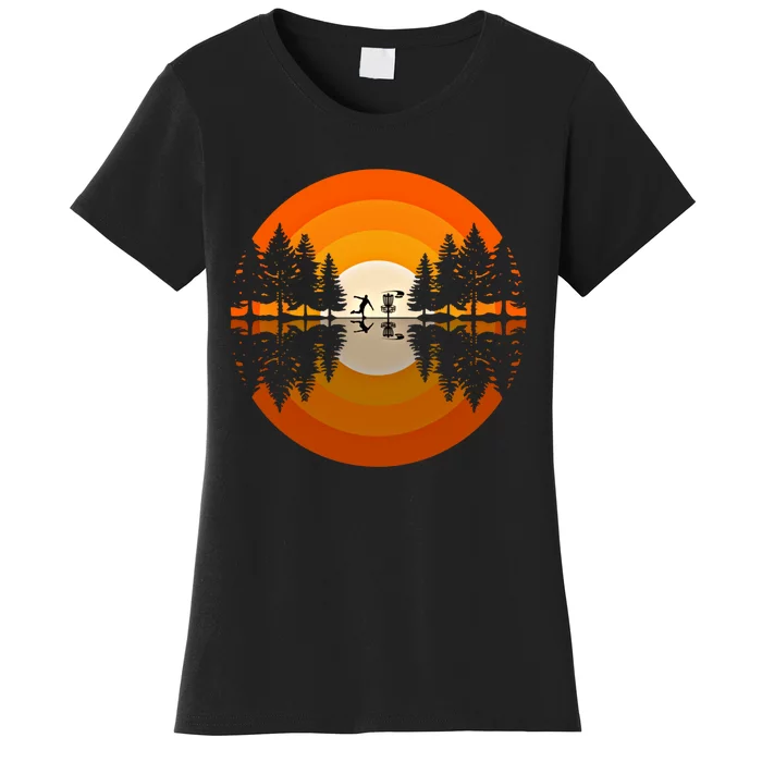 Disc Golfer Player Silhouette Forest Frolf Frisbee Golf Gift Women's T-Shirt