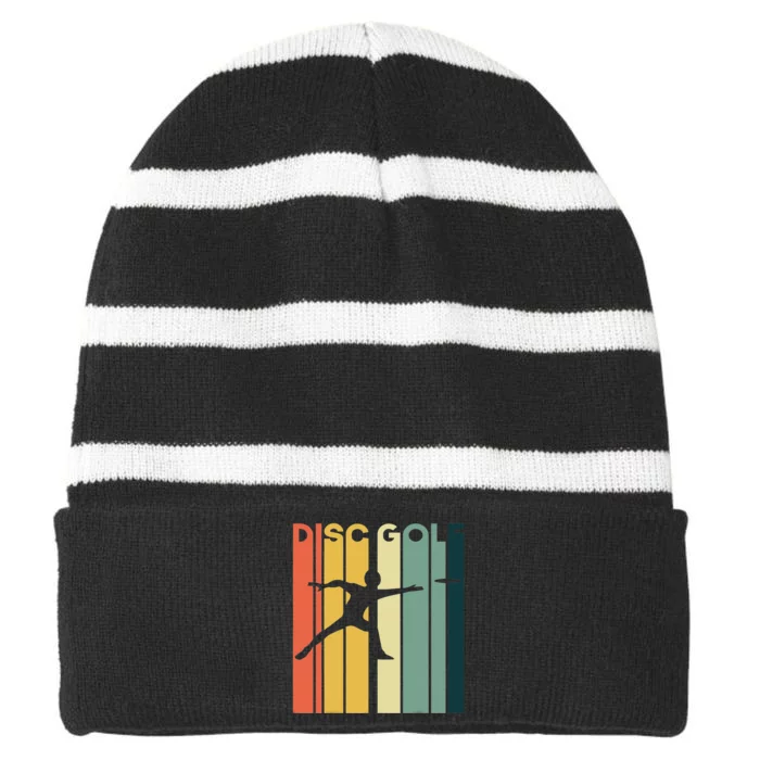 Disc Golf  Player Silhouette Sport Gift Striped Beanie with Solid Band