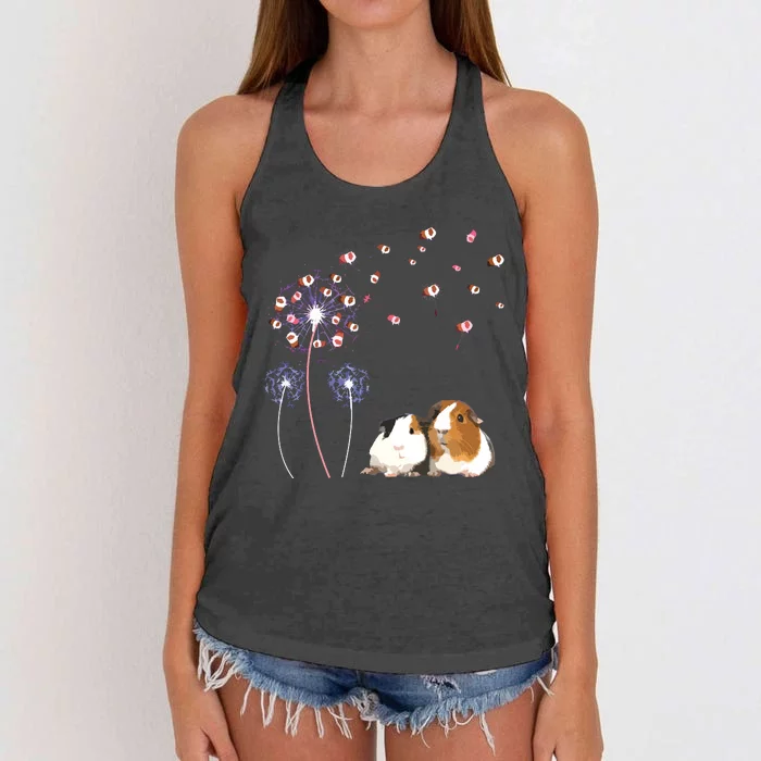 Dandelion Guinea Pig Cute Guinea Pig Floral Dandelion Spread Women's Knotted Racerback Tank