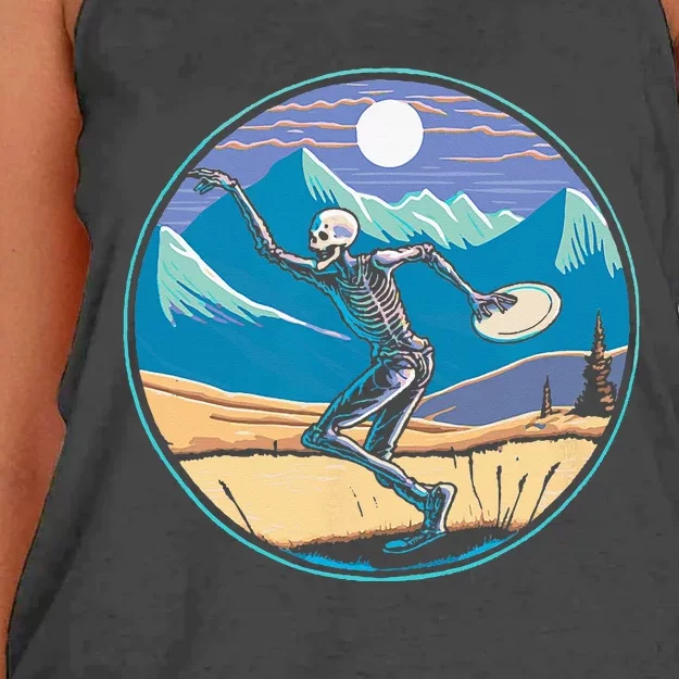 Disc Golf Player Skeleton Disc Golfer Funny Outdoor Nature Women's Knotted Racerback Tank