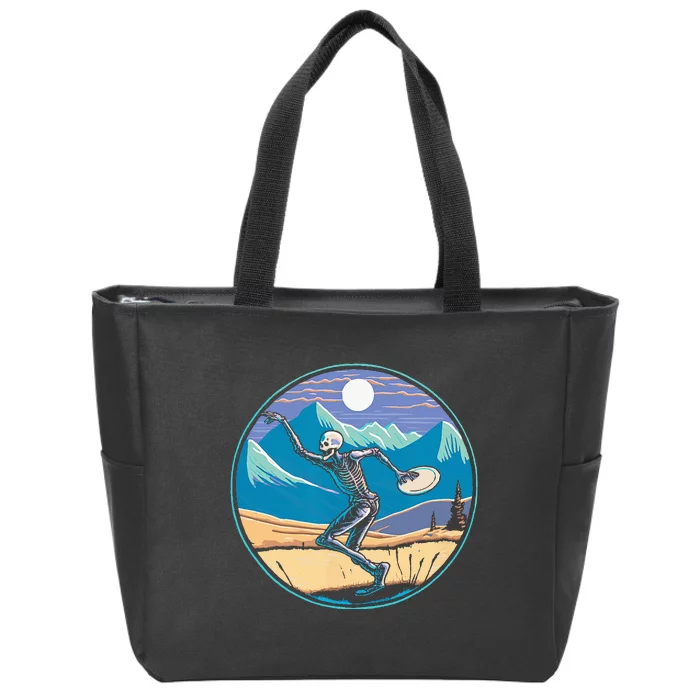 Disc Golf Player Skeleton Disc Golfer Funny Outdoor Nature Zip Tote Bag