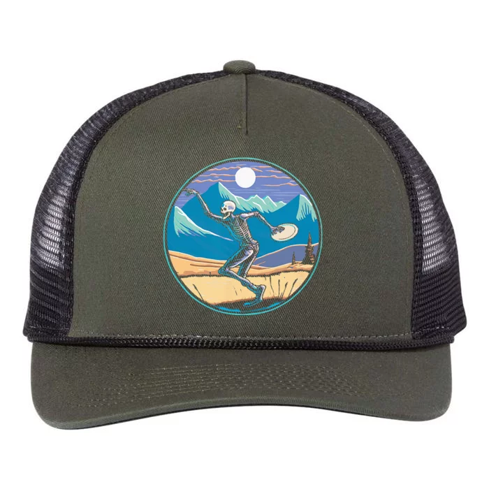 Disc Golf Player Skeleton Disc Golfer Funny Outdoor Nature Retro Rope Trucker Hat Cap