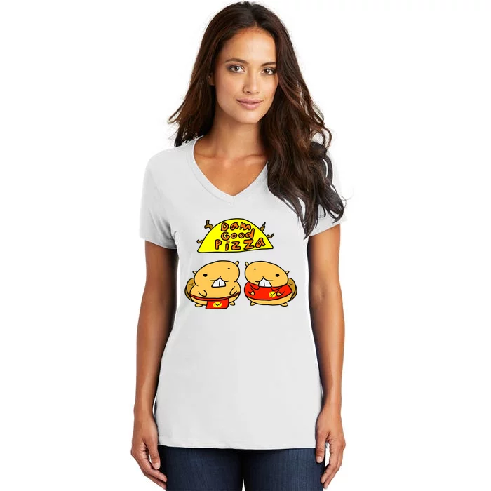 Dam Good Pizza Women's V-Neck T-Shirt