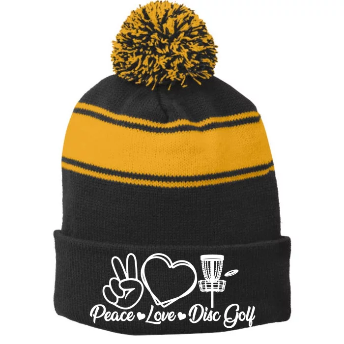 Disc Golfing Peace Love Disc Golf Stripe Pom Pom Beanie