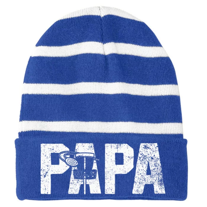 Disc Golf Papa Dad Disc Golfing Striped Beanie with Solid Band