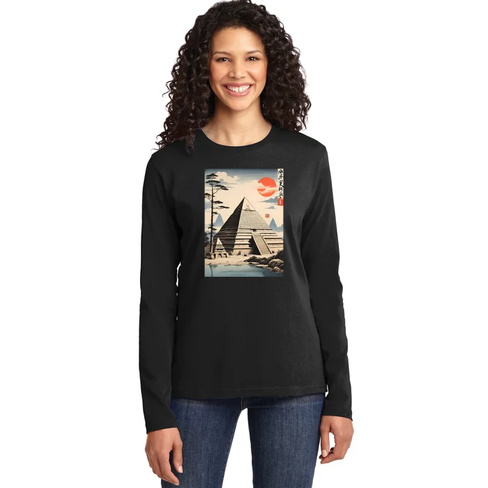 Drawing Giza Pyramid Japanes Style Ladies Long Sleeve Shirt