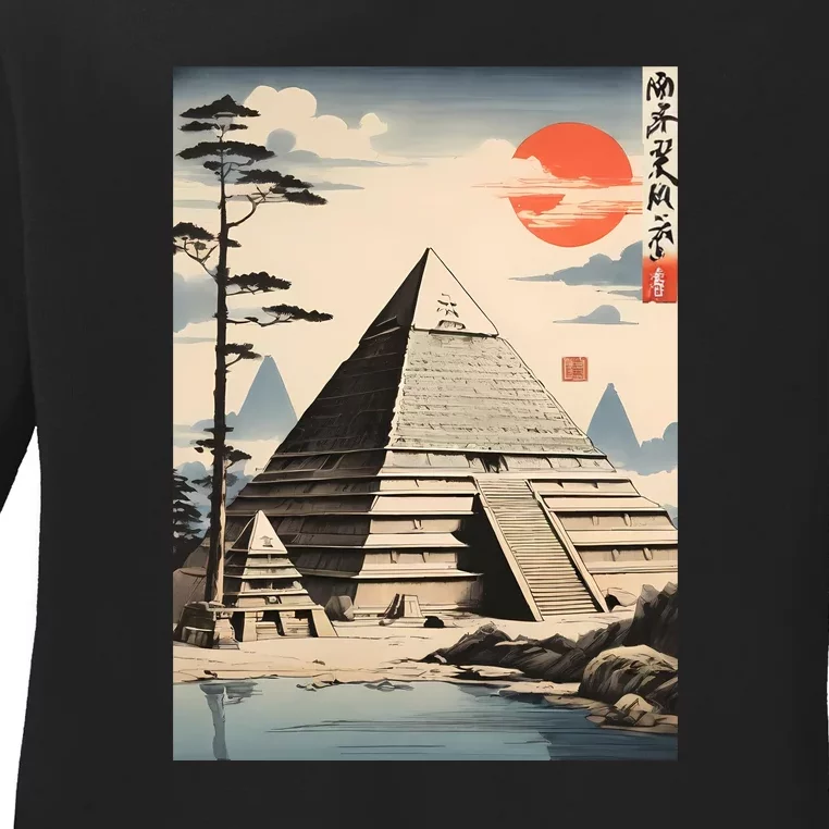 Drawing Giza Pyramid Japanes Style Ladies Long Sleeve Shirt