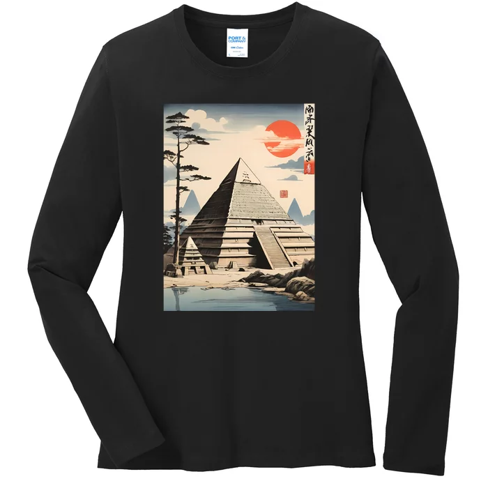 Drawing Giza Pyramid Japanes Style Ladies Long Sleeve Shirt