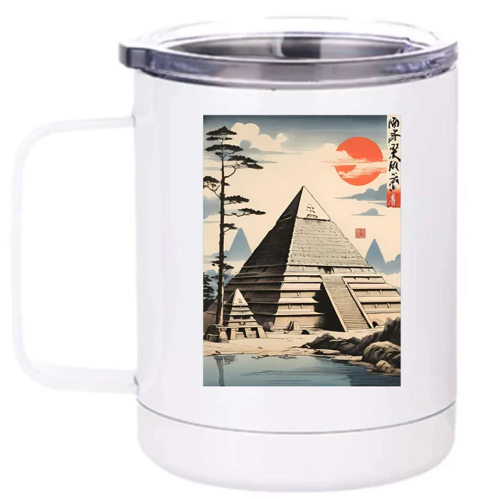 Drawing Giza Pyramid Japanes Style Front & Back 12oz Stainless Steel Tumbler Cup