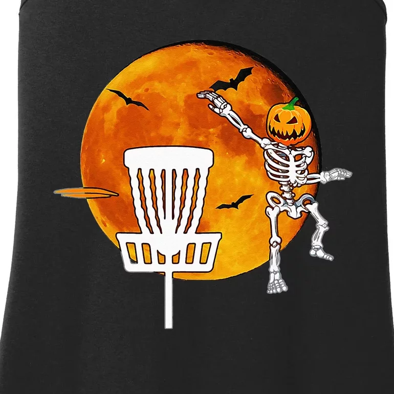 Disc Golf Player Lover Funny Halloween Pumpkin Skeleton Ladies Essential Tank