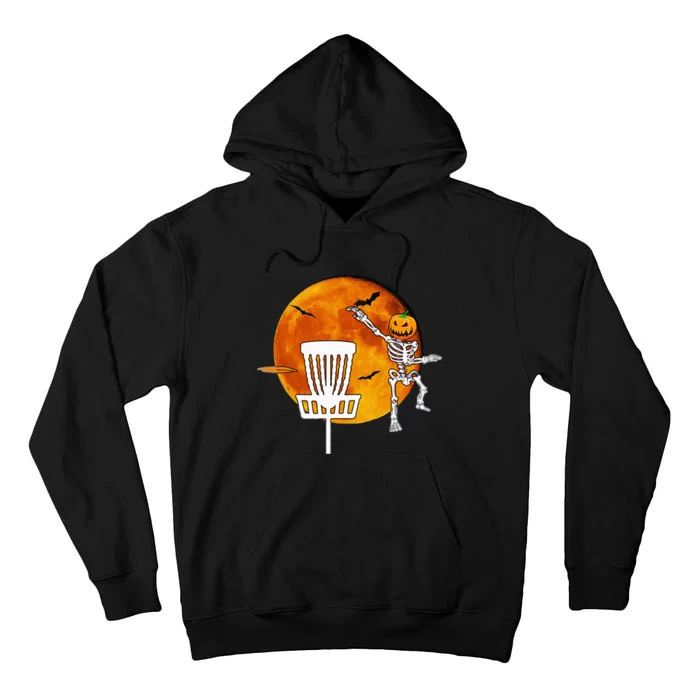 Disc Golf Player Lover Funny Halloween Pumpkin Skeleton Tall Hoodie