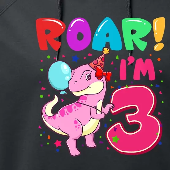 Dinosaur Girl Roar Im 3 Year Old 3rd Birthday Party Performance Fleece Hoodie