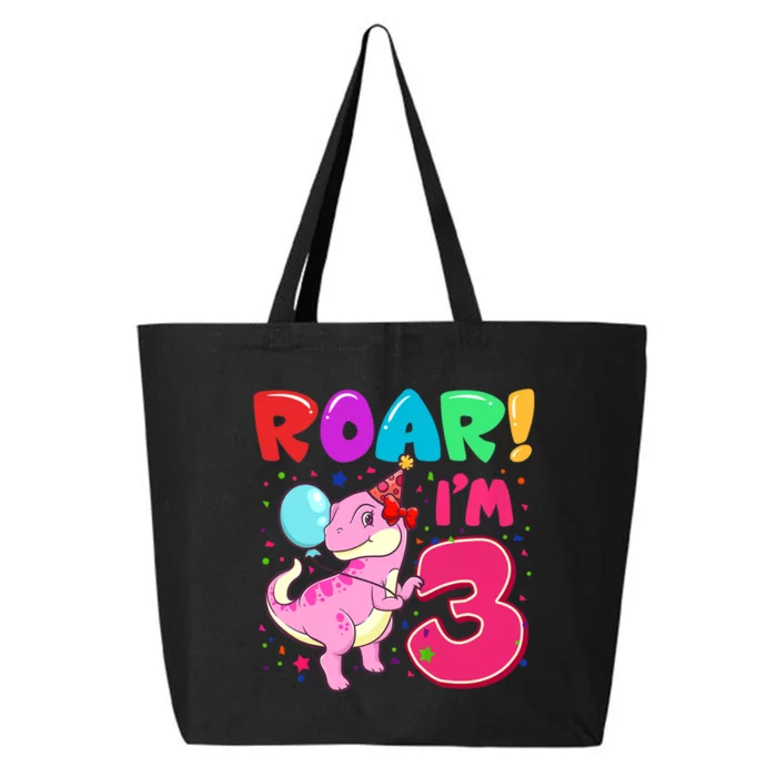 Dinosaur Girl Roar Im 3 Year Old 3rd Birthday Party 25L Jumbo Tote