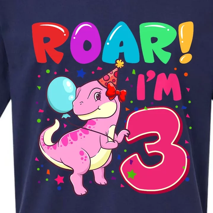 Dinosaur Girl Roar Im 3 Year Old 3rd Birthday Party Sueded Cloud Jersey T-Shirt