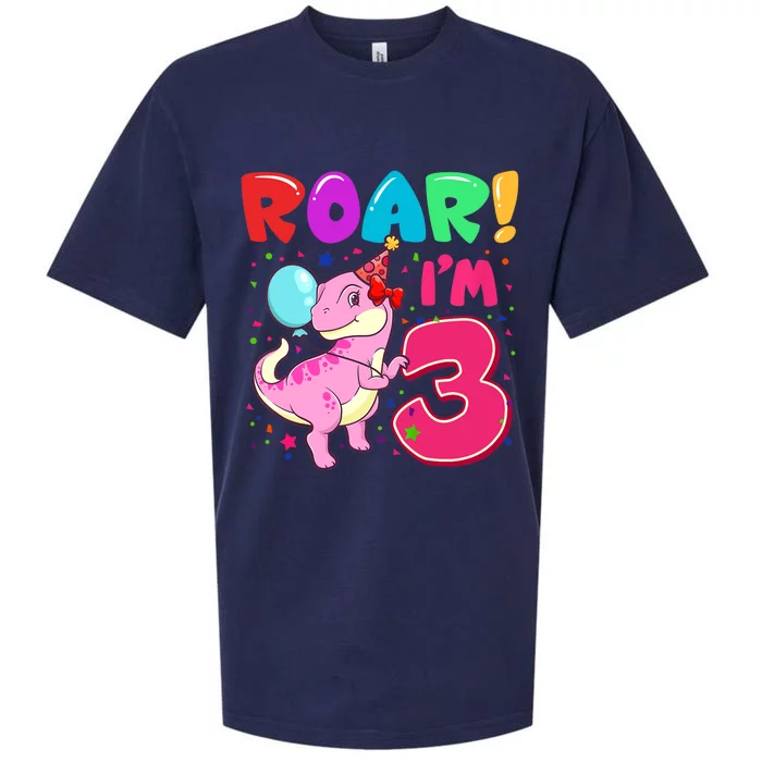 Dinosaur Girl Roar Im 3 Year Old 3rd Birthday Party Sueded Cloud Jersey T-Shirt