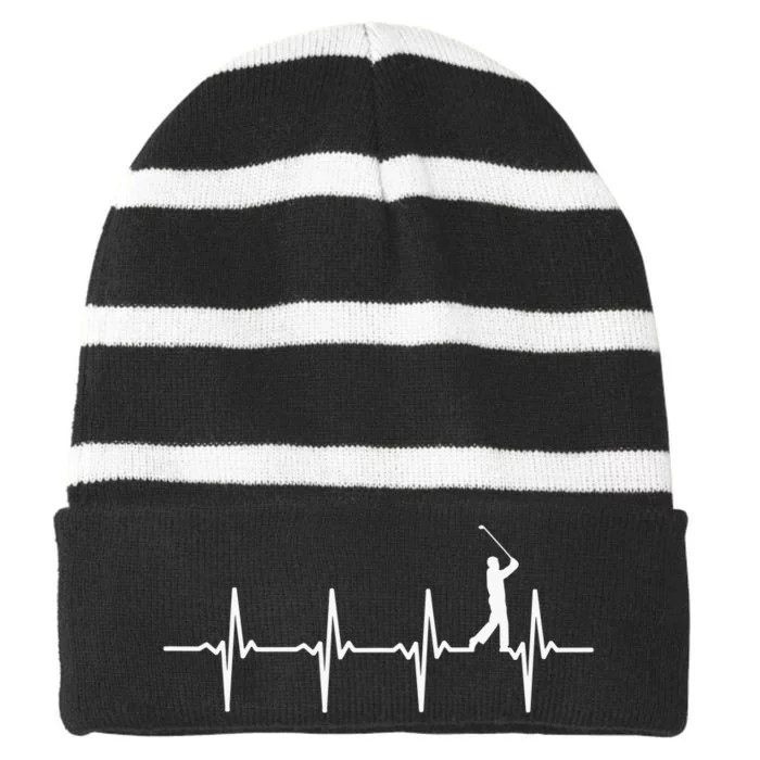 Disc Golf Retro Heartbeat Frisbee Golfer Disc Golfing Striped Beanie with Solid Band