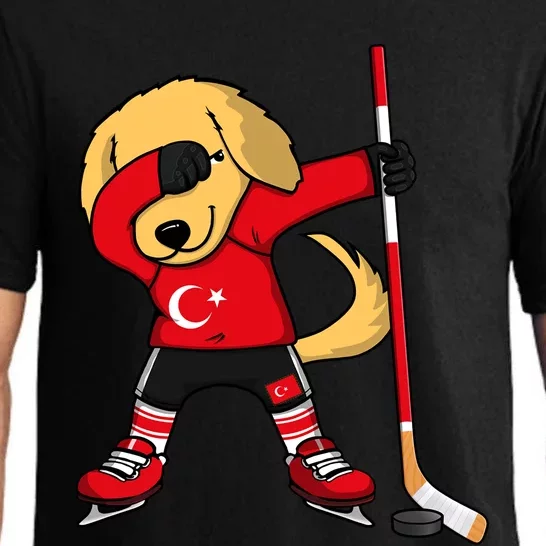 Dabbing Golden Retriever Turkey Ice Hockey Fans Jersey Sport Gift Pajama Set