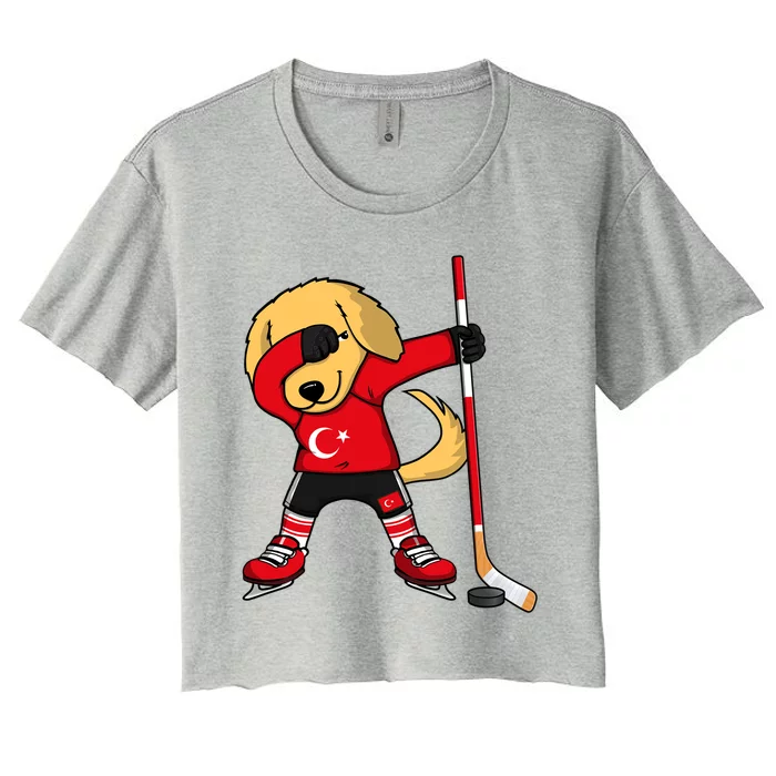 Dabbing Golden Retriever Turkey Ice Hockey Fans Jersey Sport Gift Women's Crop Top Tee