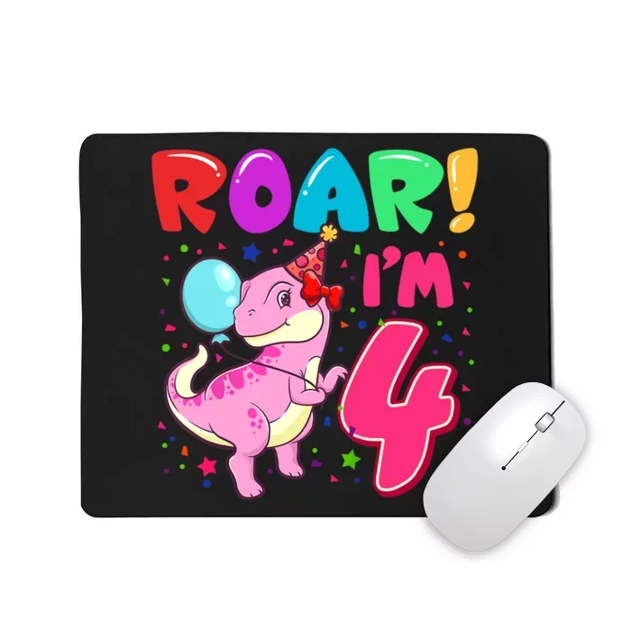 Dinosaur Girl Roar Im 4 Year Old 4th Birthday Party Mousepad