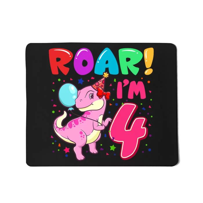 Dinosaur Girl Roar Im 4 Year Old 4th Birthday Party Mousepad