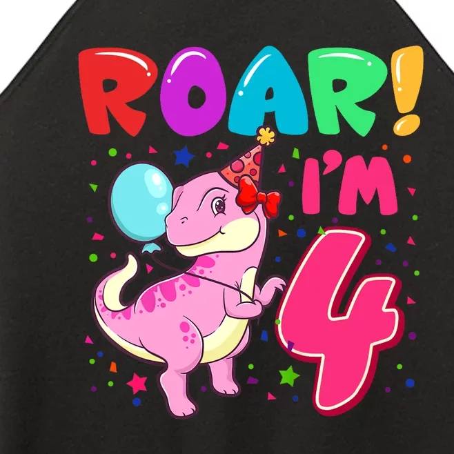 Dinosaur Girl Roar Im 4 Year Old 4th Birthday Party Women’s Perfect Tri Rocker Tank