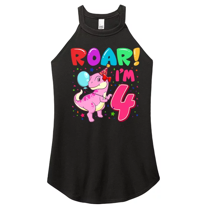 Dinosaur Girl Roar Im 4 Year Old 4th Birthday Party Women’s Perfect Tri Rocker Tank