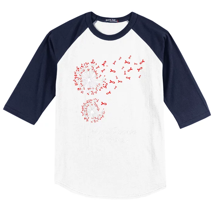 Dandelion Go Red Ribbon Heart Disease Awareness Month Gift Baseball Sleeve Shirt