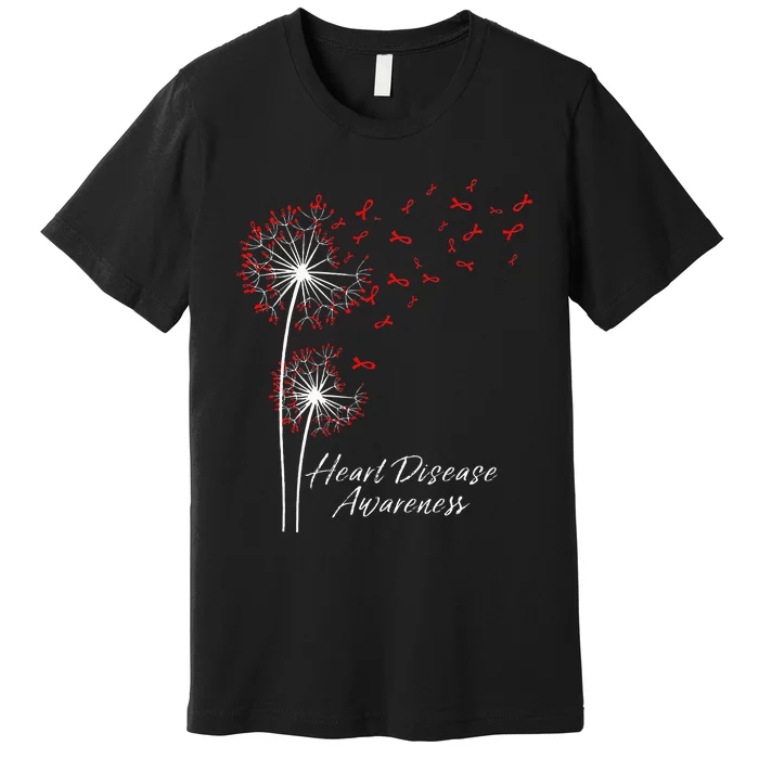 Dandelion Go Red Ribbon Heart Disease Awareness Month Premium T-Shirt