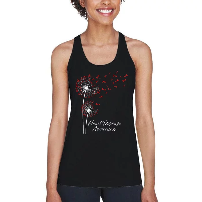 Dandelion Go Red Ribbon Heart Disease Awareness Month Women's Racerback Tank