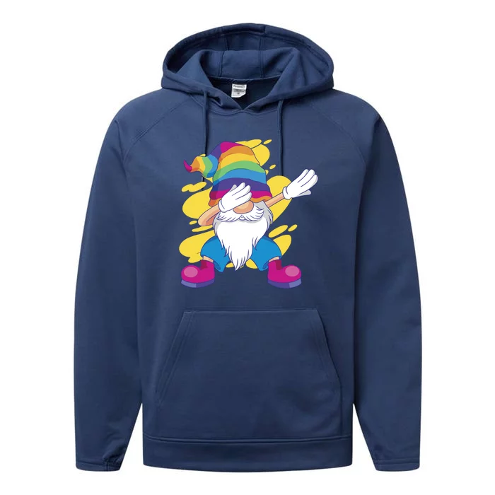 Dabbing Gnome Rainbow Performance Fleece Hoodie