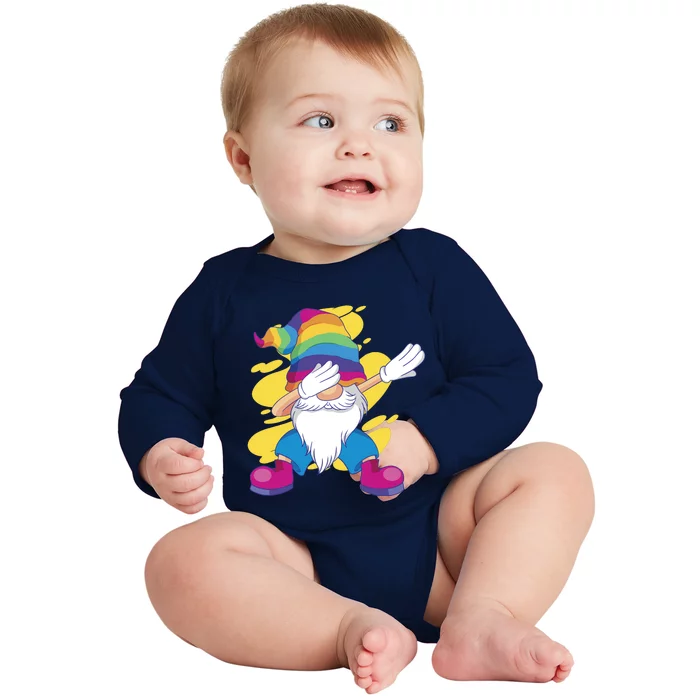 Dabbing Gnome Rainbow Baby Long Sleeve Bodysuit