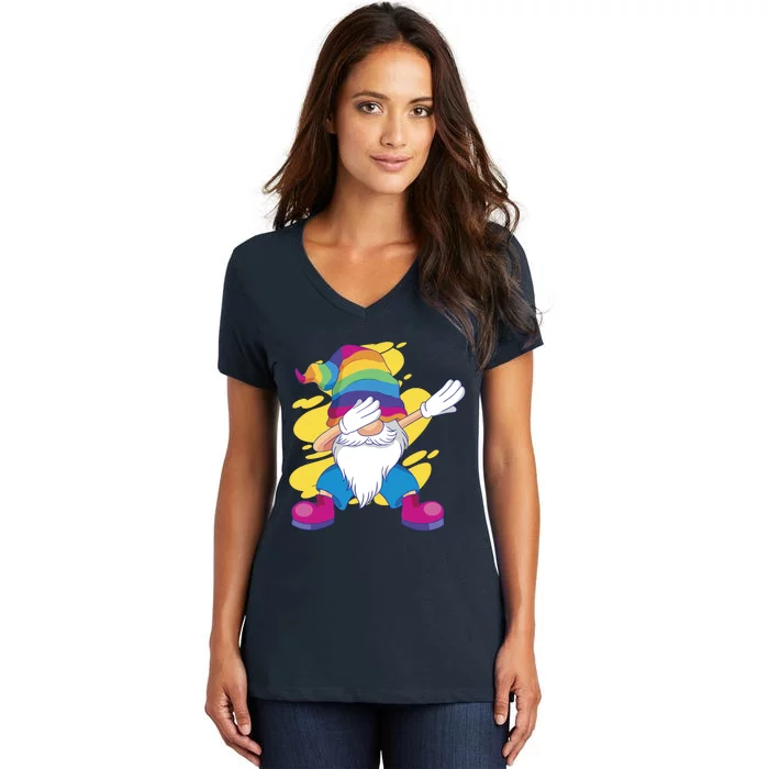 Dabbing Gnome Rainbow Women's V-Neck T-Shirt