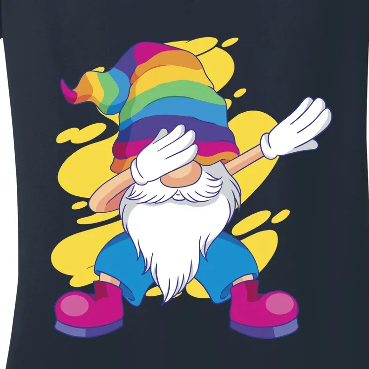 Dabbing Gnome Rainbow Women's V-Neck T-Shirt