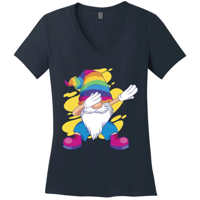 Dabbing Gnome Rainbow Women's V-Neck T-Shirt