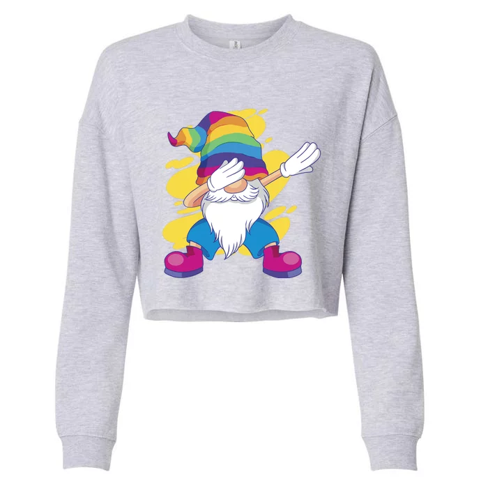 Dabbing Gnome Rainbow Cropped Pullover Crew