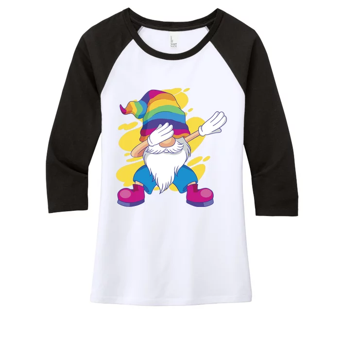 Dabbing Gnome Rainbow Women's Tri-Blend 3/4-Sleeve Raglan Shirt