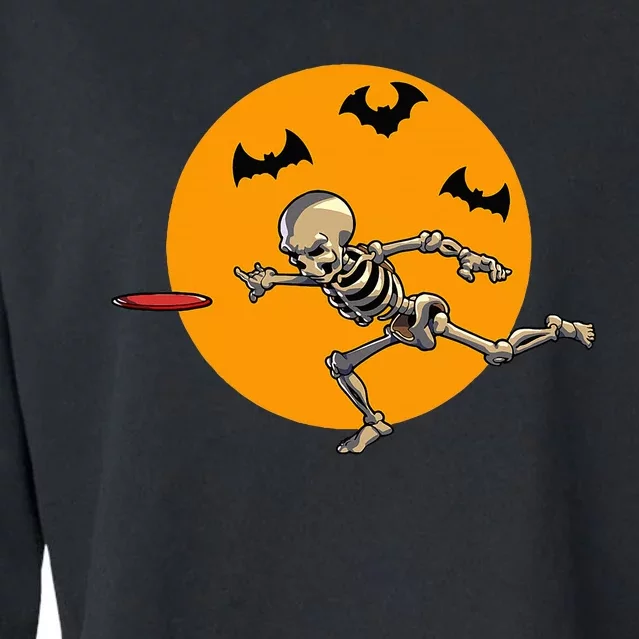 Disc Golfing Skeleton Halloween Disc Golf Halloween Cropped Pullover Crew