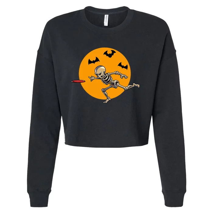 Disc Golfing Skeleton Halloween Disc Golf Halloween Cropped Pullover Crew