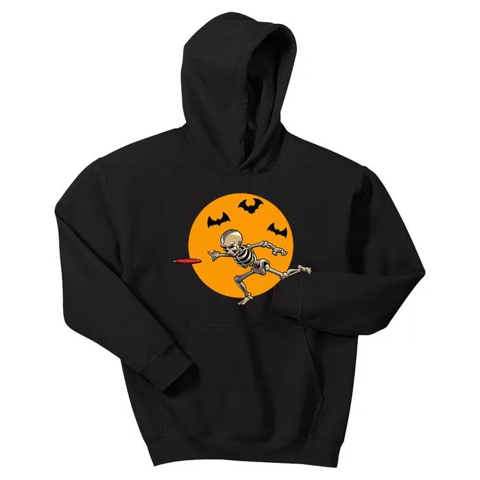 Disc Golfing Skeleton Halloween Disc Golf Halloween Kids Hoodie