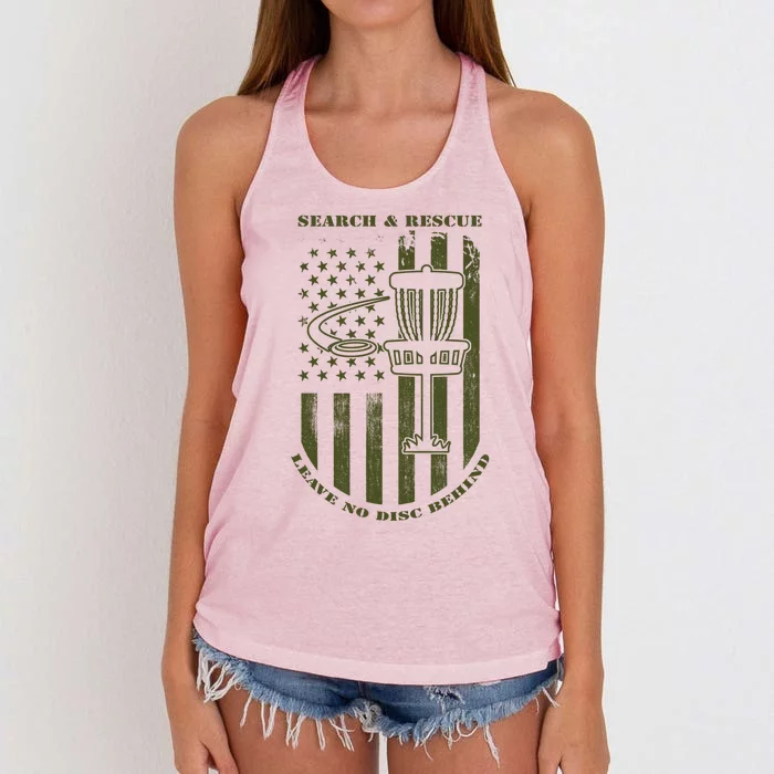 Disc Golf Search And Rescue Leave No Disc Behind Green Great Gift Women's Knotted Racerback Tank