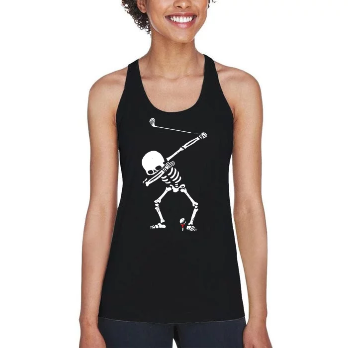 Dabbing Golf Skeleton Funny Golfer Women's Racerback Tank