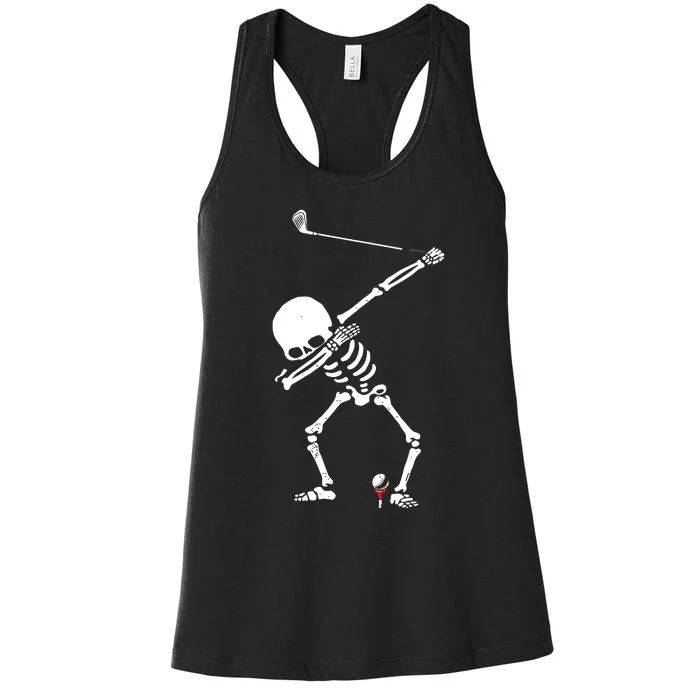 Dabbing Golf Skeleton Funny Golfer Women's Racerback Tank