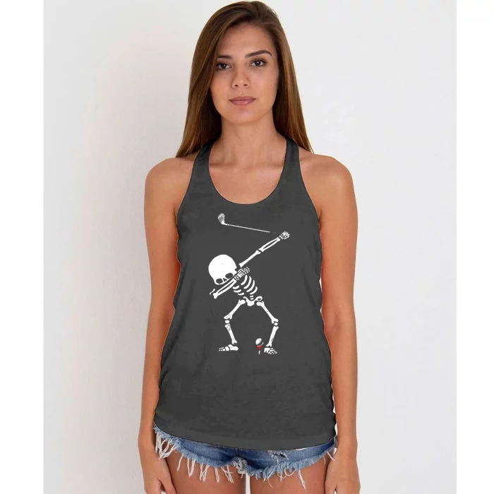 Dabbing Golf Skeleton Funny Golfer Women's Knotted Racerback Tank