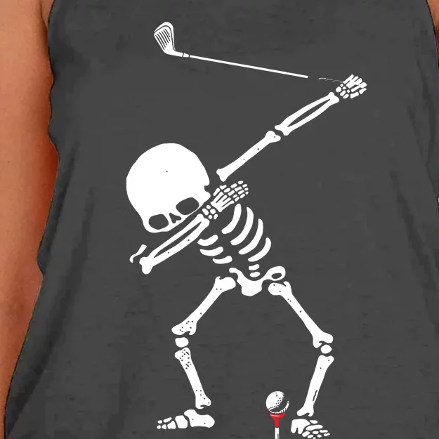 Dabbing Golf Skeleton Funny Golfer Women's Knotted Racerback Tank