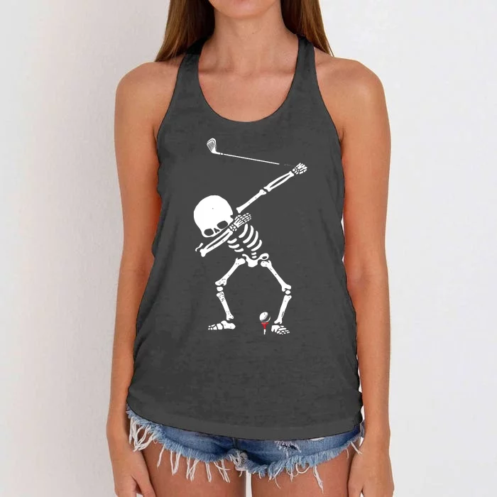 Dabbing Golf Skeleton Funny Golfer Women's Knotted Racerback Tank