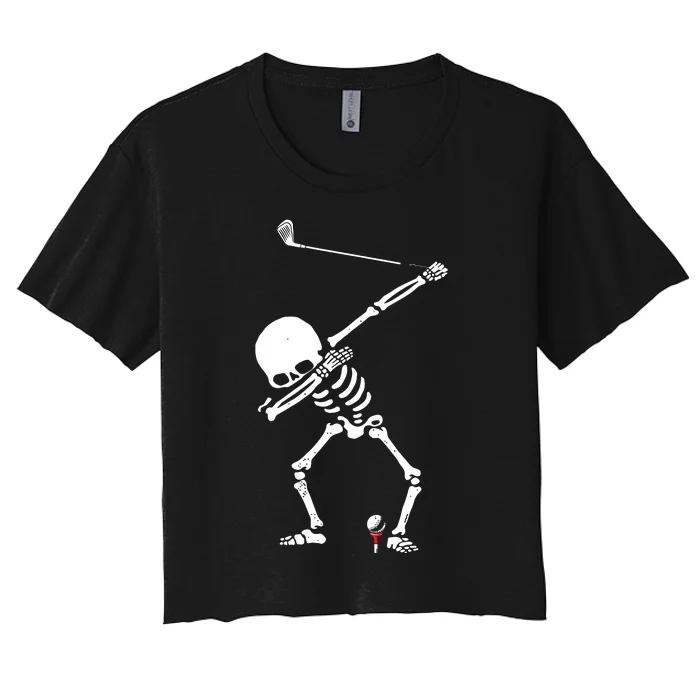 Dabbing Golf Skeleton Funny Golfer Women's Crop Top Tee