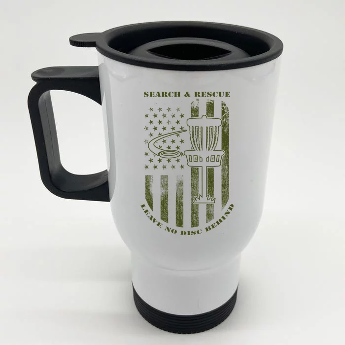 Disc Golf Search & Rescue Leave No Disc Behind Green Front & Back Stainless Steel Travel Mug