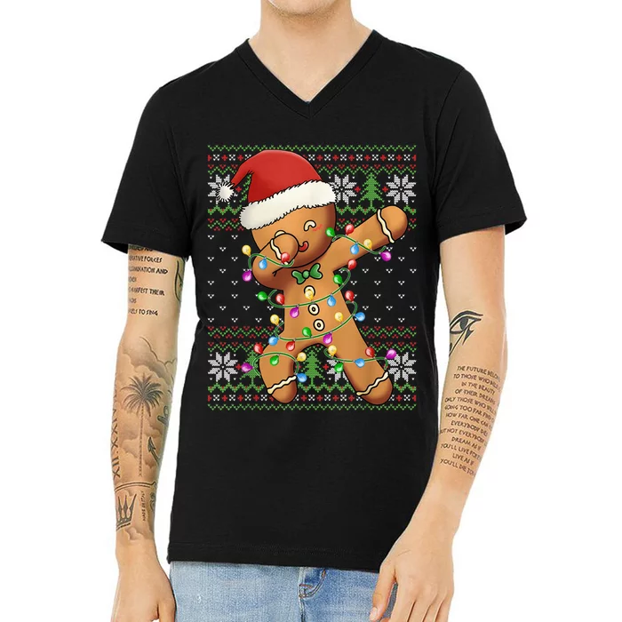 Dabbing Gingerbread Santa Christmas Boy  Xmas Cookie V-Neck T-Shirt